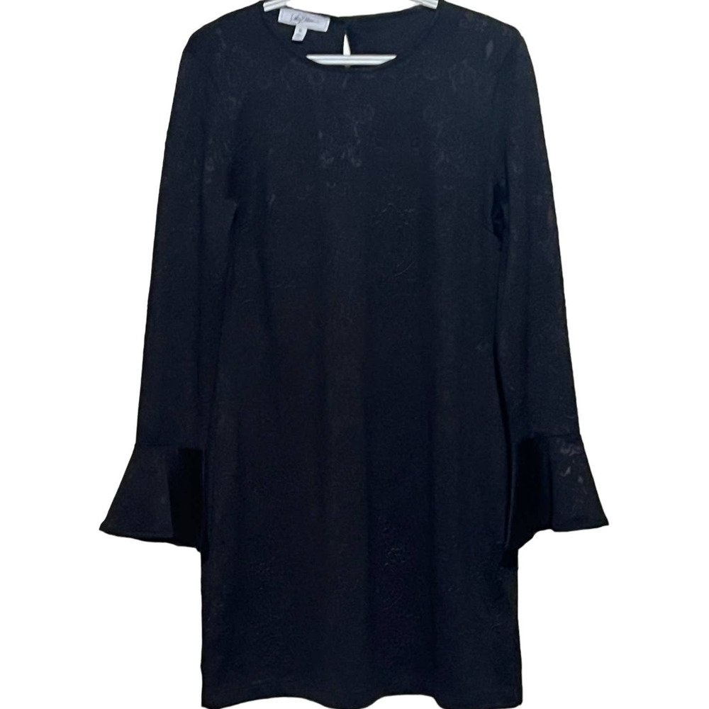 Libby Edelman Women's Black Embossed Pattern Dress Bell Sleeves Size M
